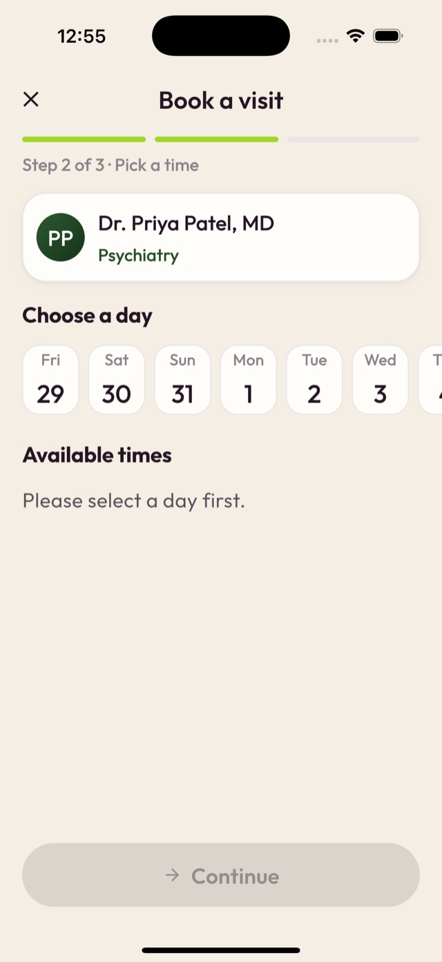 Booking calendar with available time slots