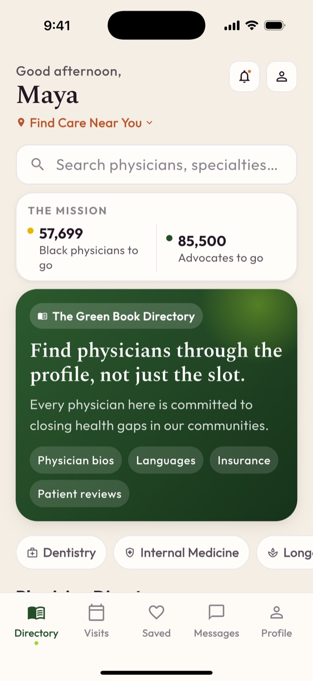 Patient home screen of the Physicians' Greenbook app