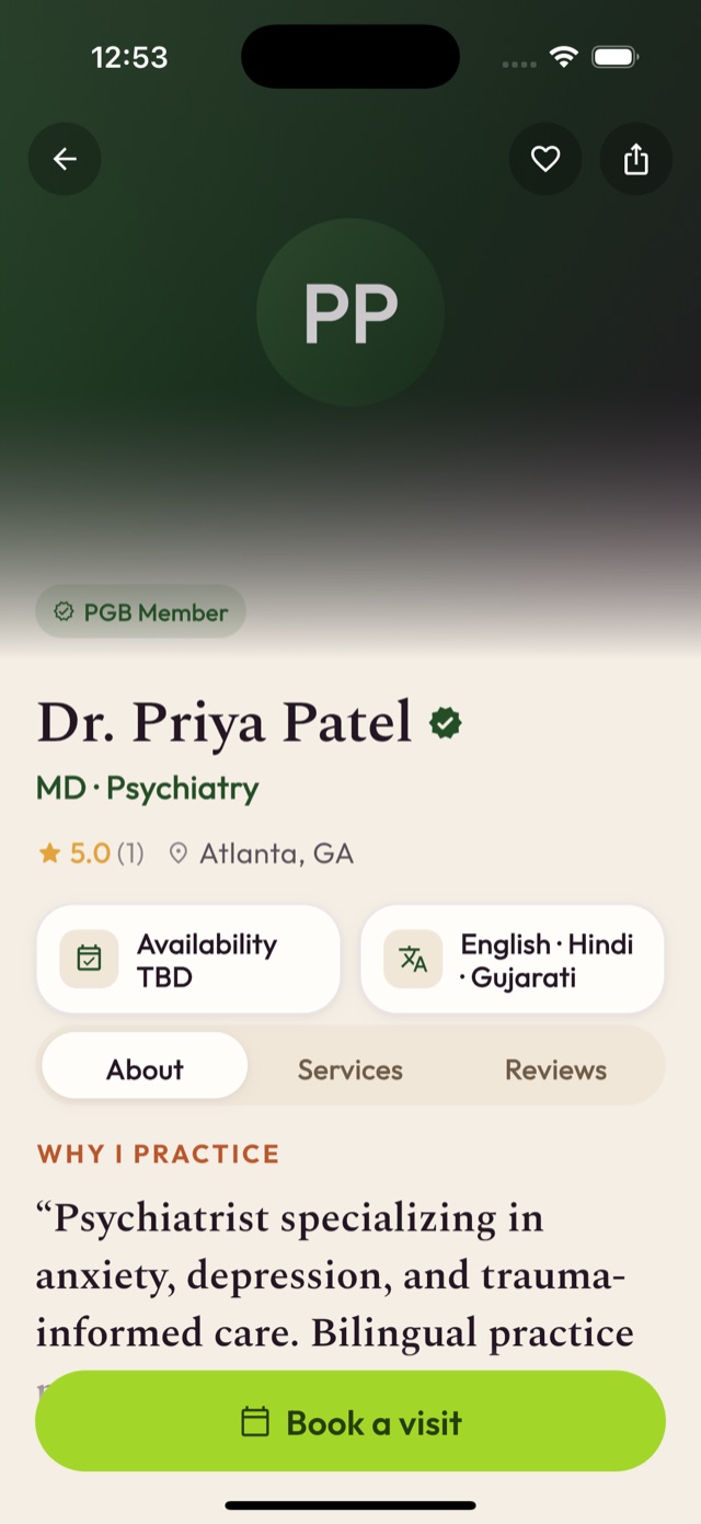 Physician profile with credentials and reviews